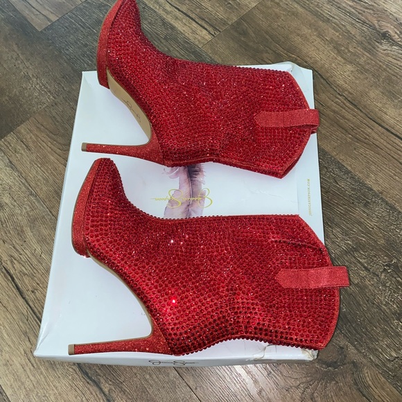 Jessica Simpson Intense Red Glitter Gabor Boots. - Picture 9 of 16